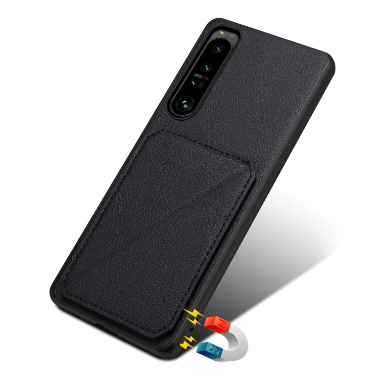 For Sony Xperia 1 V Denior Imitation Calf Leather Back Phone Case with Holder(Black)