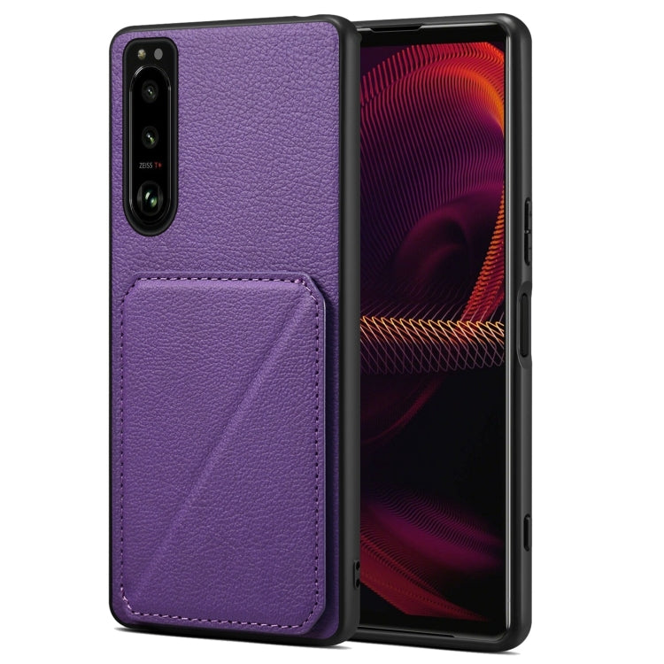 For Sony Xperia 5 III Denior Imitation Calf Leather Back Phone Case with Holder(Purple)