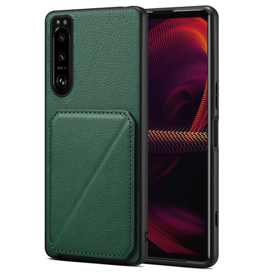 Pour Sony Xperia 5 III Denior Coque arrière en cuir de veau imitation avec support (vert)