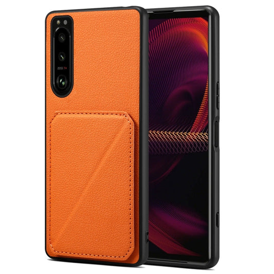Pour Sony Xperia 5 III Denior Coque arrière de téléphone en similicuir de veau avec support (Orange)