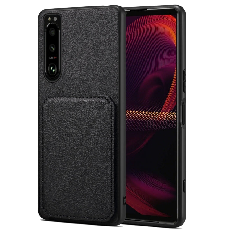 For Sony Xperia 5 III Denior Imitation Calf Leather Back Phone Case with Holder(Black)