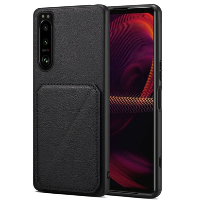 For Sony Xperia 5 III Denior Imitation Calf Leather Back Phone Case with Holder(Black)