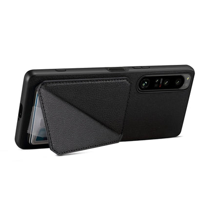 For Sony Xperia 5 III Denior Imitation Calf Leather Back Phone Case with Holder(Black)