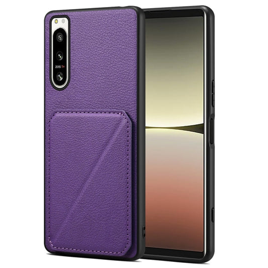 Pour Sony Xperia 5 IV Étui de téléphone arrière en simili-cuir de veau Denior avec support (Violet)