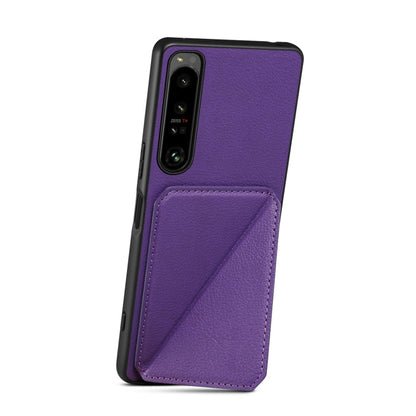 For Sony Xperia 5 IV Denior Imitation Calf Leather Back Phone Case with Holder(Purple)