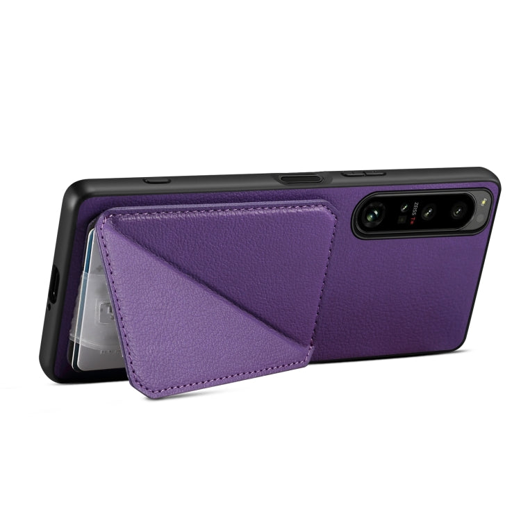 For Sony Xperia 5 IV Denior Imitation Calf Leather Back Phone Case with Holder(Purple)