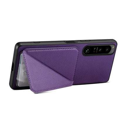 For Sony Xperia 5 IV Denior Imitation Calf Leather Back Phone Case with Holder(Purple)