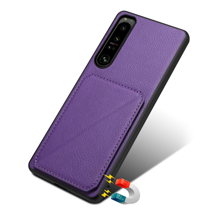 For Sony Xperia 5 IV Denior Imitation Calf Leather Back Phone Case with Holder(Purple)