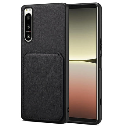 For Sony Xperia 5 IV Denior Imitation Calf Leather Back Phone Case with Holder(Black)