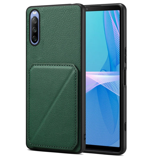 Pour Sony Xperia 10 IV Étui de téléphone arrière en cuir de veau d'imitation Denior avec support (vert)