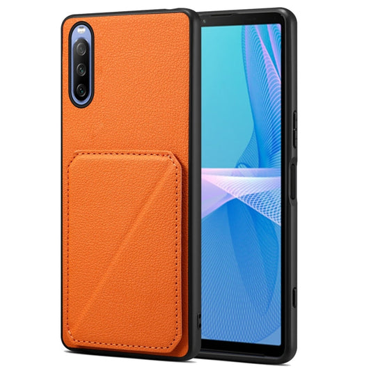 Pour Sony Xperia 10 IV Étui de téléphone arrière en cuir de veau imitation Denior avec support (Orange)