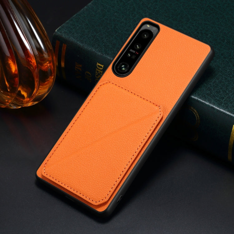 For Sony Xperia 10 IV Denior Imitation Calf Leather Back Phone Case with Holder(Orange)