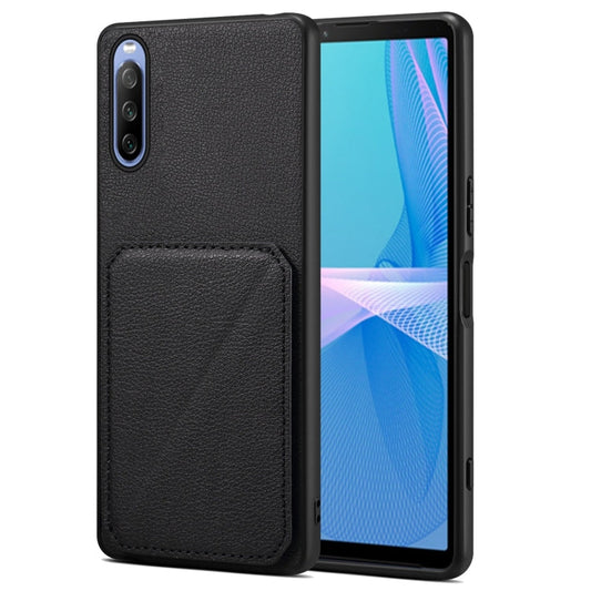 Pour Sony Xperia 10 IV Étui de téléphone arrière en cuir de veau imitation Denior avec support (noir)