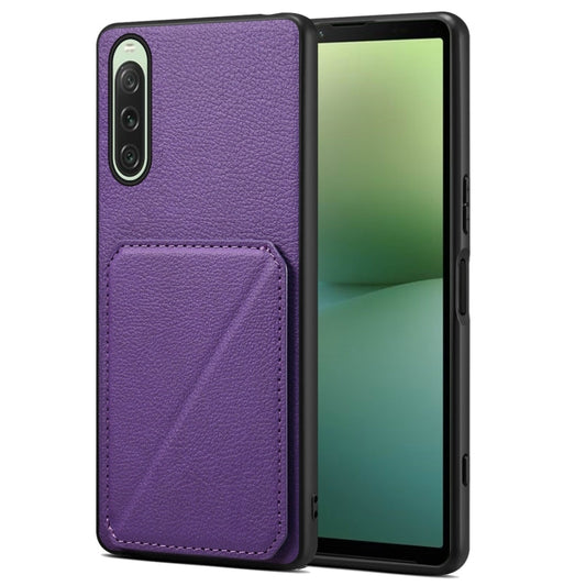 Pour Sony Xperia 10 V Étui de Téléphone Arrière en Cuir de Veau Imitation Denior avec Support (Violet)