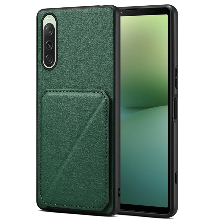 For Sony Xperia 10 V Denior Imitation Calf Leather Back Phone Case with Holder(Green)