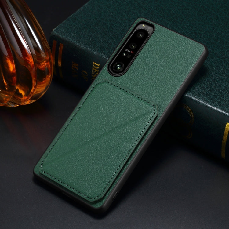 For Sony Xperia 10 V Denior Imitation Calf Leather Back Phone Case with Holder(Green)