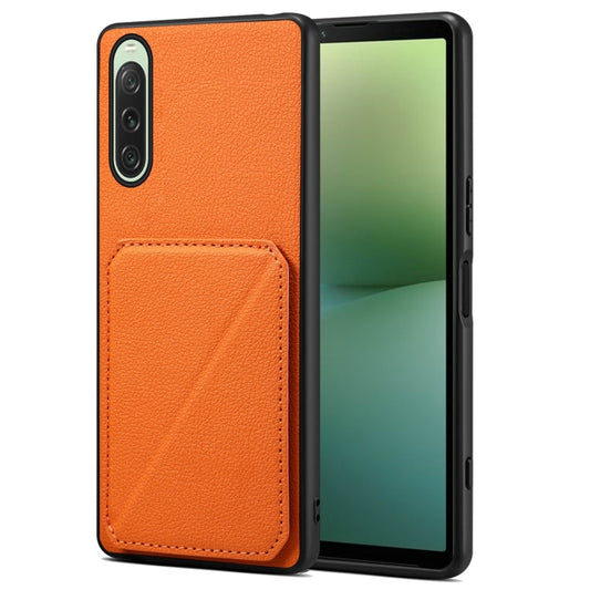 Pour étui de téléphone arrière en cuir de veau d'imitation Denior avec support pour Sony Xperia 10 V (Orange)