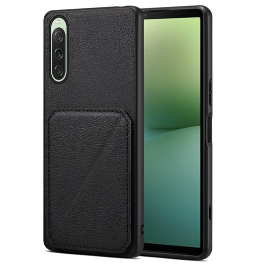 Pour Sony Xperia 10 V Étui de Téléphone Arrière en Cuir de Veau d'Imitation Denior avec Support (Noir)
