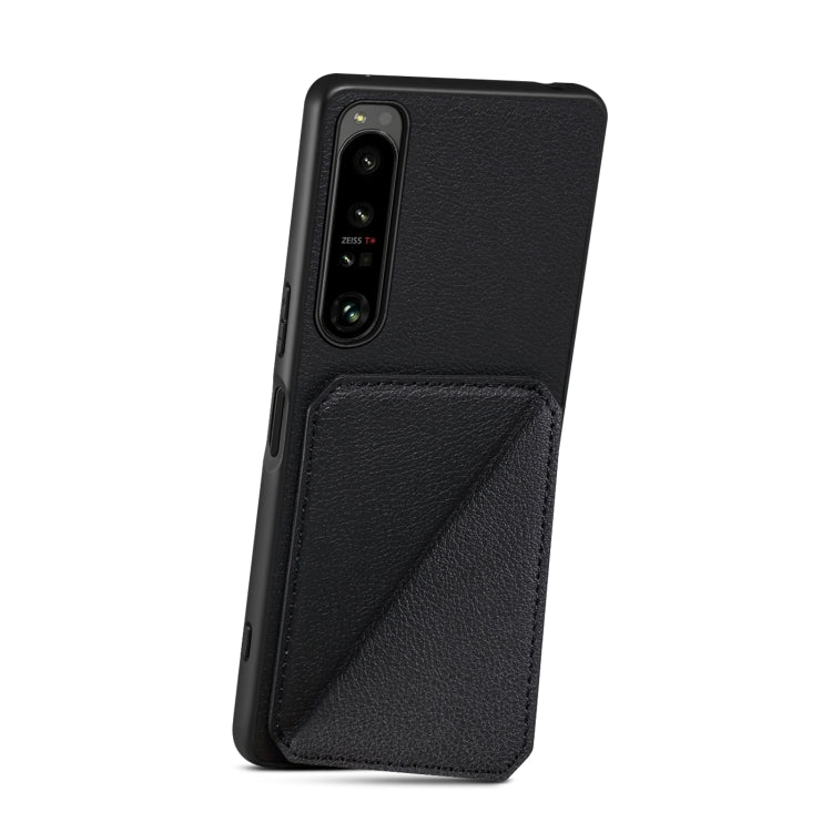 For Sony Xperia 10 V Denior Imitation Calf Leather Back Phone Case with Holder(Black)