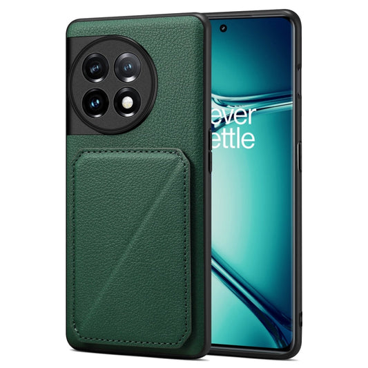 Pour OnePlus Ace 2 Pro 5G Denior Étui de téléphone arrière en cuir de veau d'imitation avec support (vert)