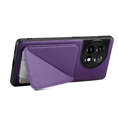 For OnePlus 11 5G Denior Imitation Calf Leather Back Phone Case with Holder(Purple)