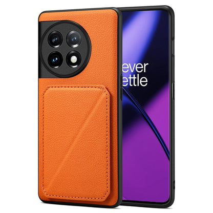 For OnePlus 11 5G Denior Imitation Calf Leather Back Phone Case with Holder(Orange)