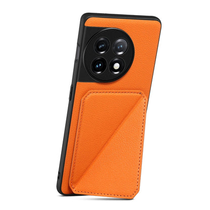 For OnePlus 11 5G Denior Imitation Calf Leather Back Phone Case with Holder(Orange)