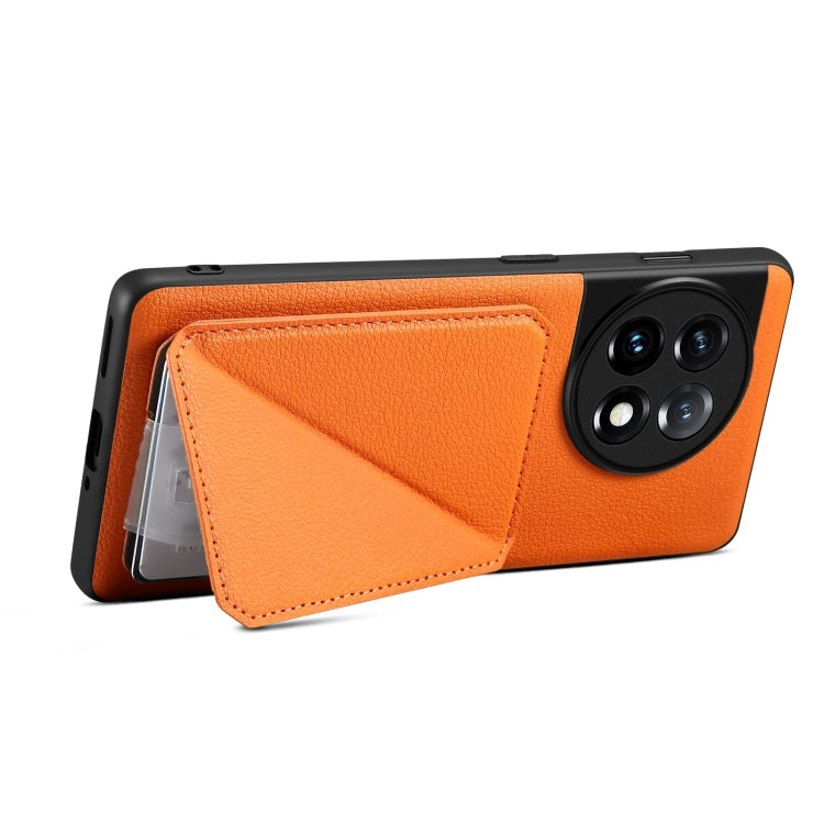For OnePlus 11 5G Denior Imitation Calf Leather Back Phone Case with Holder(Orange)