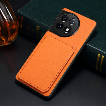 For OnePlus 11 5G Denior Imitation Calf Leather Back Phone Case with Holder(Orange)