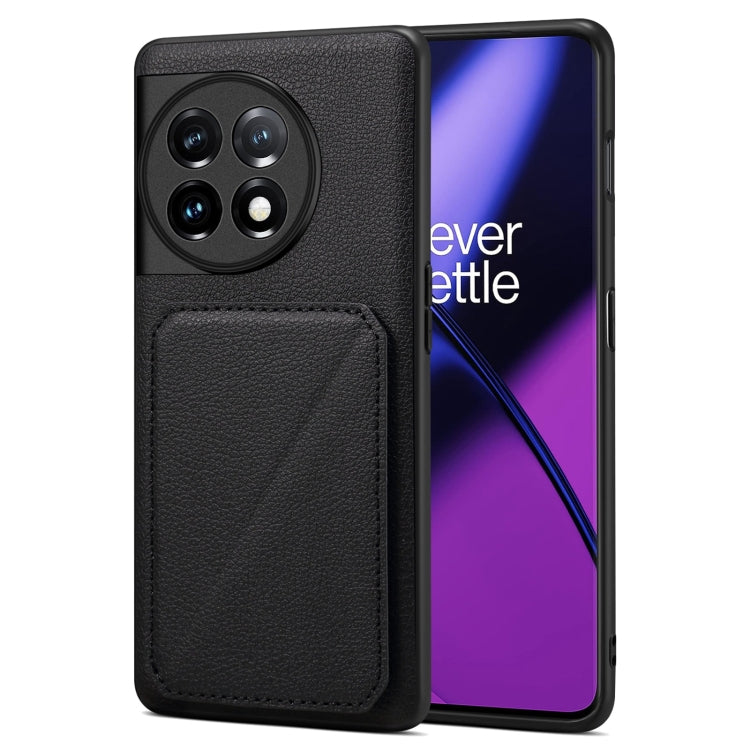For OnePlus 11 5G Denior Imitation Calf Leather Back Phone Case with Holder(Black)