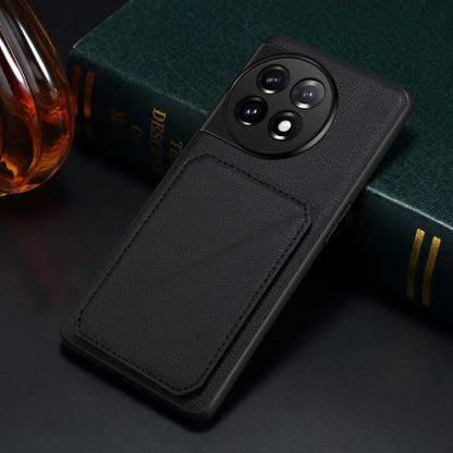 For OnePlus 11 5G Denior Imitation Calf Leather Back Phone Case with Holder(Black)