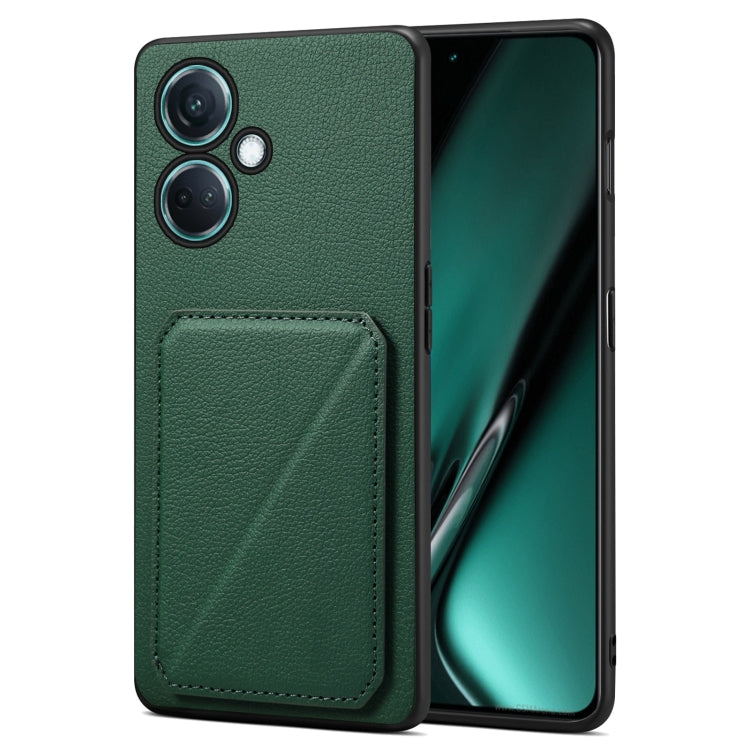 Pour OnePlus Nord CE 3 5G / OPPO K11 Étui de téléphone arrière en cuir de veau imitation Denior avec support (vert)