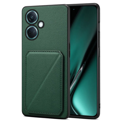 Pour OnePlus Nord CE 3 5G / OPPO K11 Étui de téléphone arrière en cuir de veau imitation Denior avec support (vert)