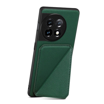 Pour OnePlus Nord CE 3 5G / OPPO K11 Étui de téléphone arrière en cuir de veau imitation Denior avec support (vert)
