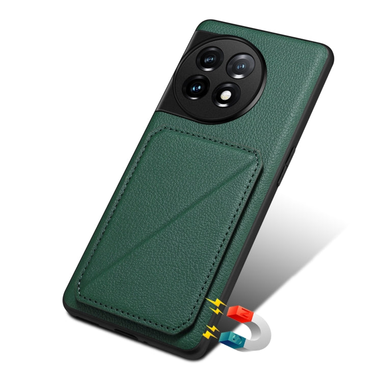 Pour OnePlus Nord CE 3 5G / OPPO K11 Étui de téléphone arrière en cuir de veau imitation Denior avec support (vert)