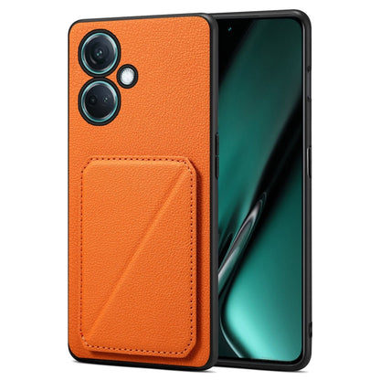 Pour OnePlus Nord CE 3 5G / OPPO K11 Étui de téléphone arrière en simili-cuir de veau Denior avec support (Orange)