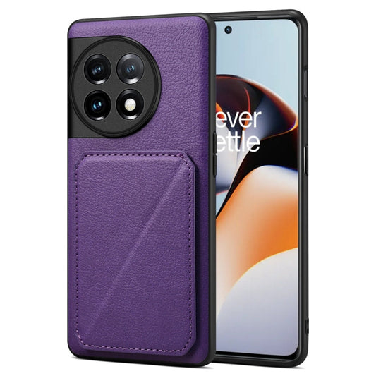 Pour la coque arrière de téléphone en similicuir grainé Denior pour OnePlus Ace 2 / 11R 5G avec support (violet)