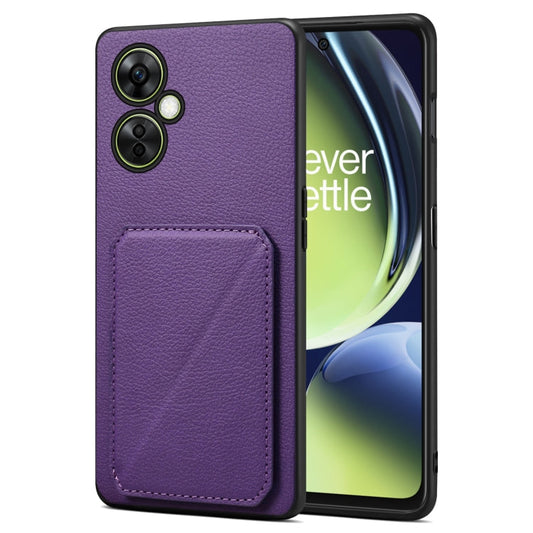 Pour OnePlus Nord CE 3 Lite / N30 Coque arrière de téléphone en similicuir de veau Denior avec support (violet)