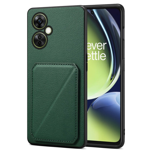 Pour OnePlus Nord CE 3 Lite / N30 Coque arrière en cuir de veau imitation Denior avec support (vert)