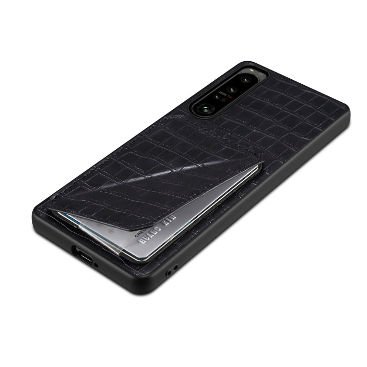 For Sony Xperia 1 IV Denior Imitation Crocodile Leather Back Phone Case with Holder(Black)