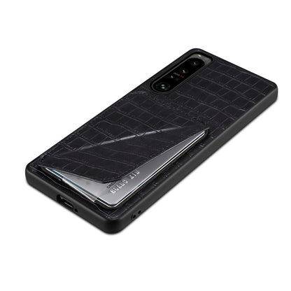 For Sony Xperia 1 IV Denior Imitation Crocodile Leather Back Phone Case with Holder(Black)