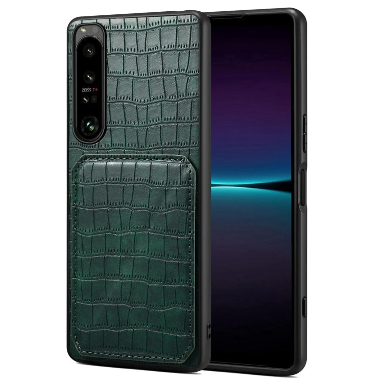 For Sony Xperia 1 IV Denior Imitation Crocodile Leather Back Phone Case with Holder(Green)