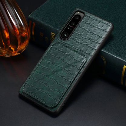 For Sony Xperia 1 IV Denior Imitation Crocodile Leather Back Phone Case with Holder(Green)