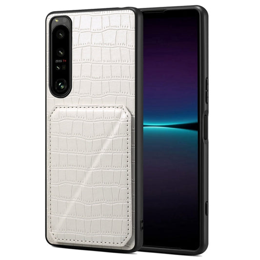 Pour la coque de téléphone arrière en cuir imitation crocodile Denior avec support pour Sony Xperia 1 IV (blanc)