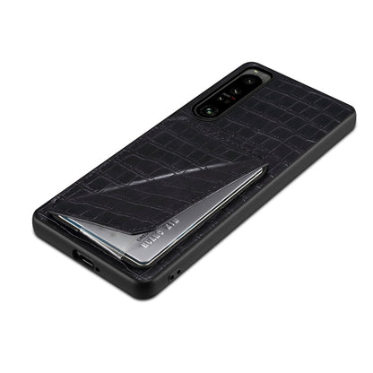 For Sony Xperia 1 V Denior Imitation Crocodile Leather Back Phone Case with Holder(Black)