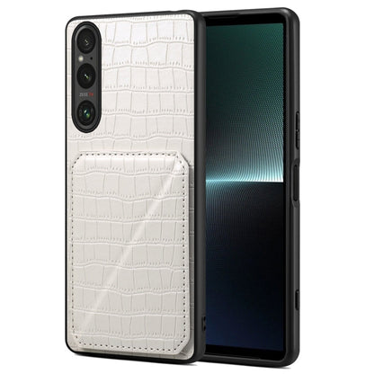 Pour Sony Xperia 1 V Coque de Téléphone Arrière en Cuir de Crocodile d'Imitation Denior avec Support (Blanc)