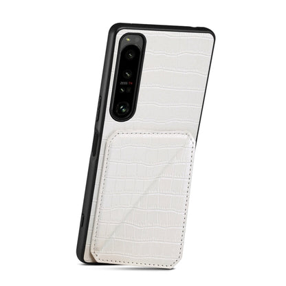Pour Sony Xperia 1 V Coque de Téléphone Arrière en Cuir de Crocodile d'Imitation Denior avec Support (Blanc)