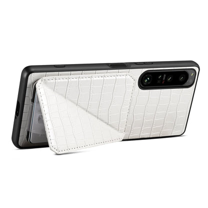 Pour Sony Xperia 1 V Coque de Téléphone Arrière en Cuir de Crocodile d'Imitation Denior avec Support (Blanc)