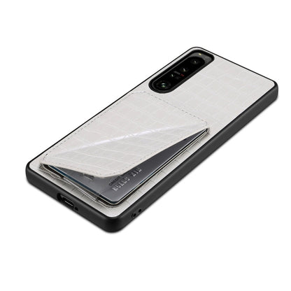 Pour Sony Xperia 1 V Coque de Téléphone Arrière en Cuir de Crocodile d'Imitation Denior avec Support (Blanc)