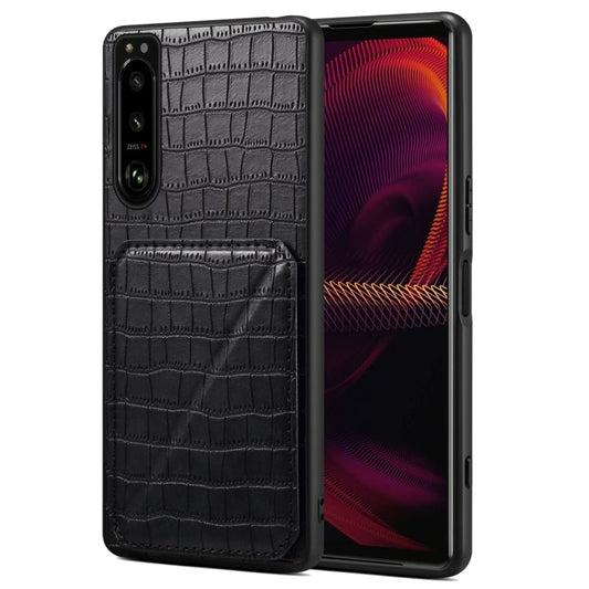Pour Sony Xperia 5 III Denior Coque Arrière de Téléphone en Cuir Imitation Crocodile avec Support (Noir)